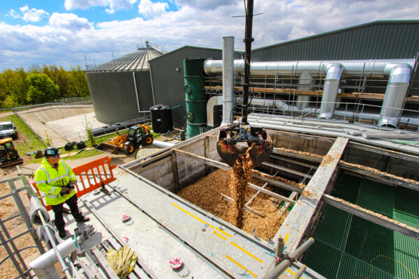 Close up of a biomass tank with wood chip filter