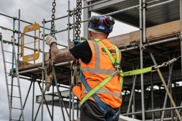 man wearing a safety harness