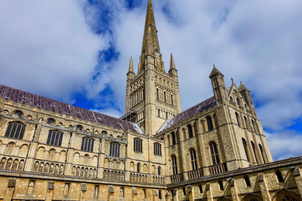 Close up of a church building in Norwich city centre