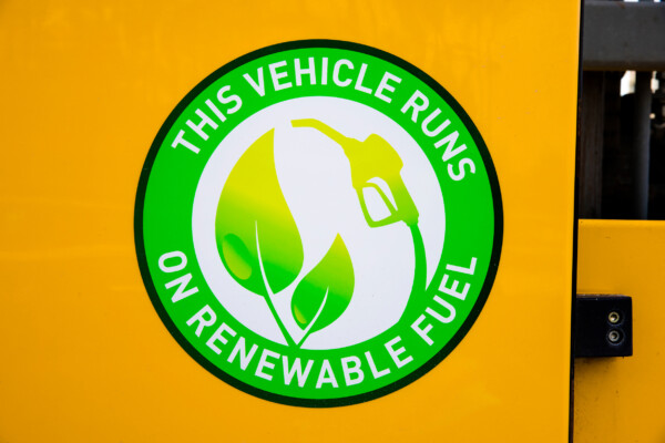 renewable fuel sticker on side of crane