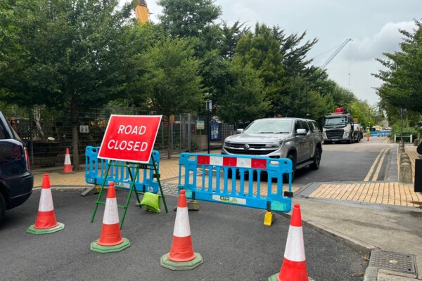 Road closure in place as part of contract lifting crane service provided by cadman cranes