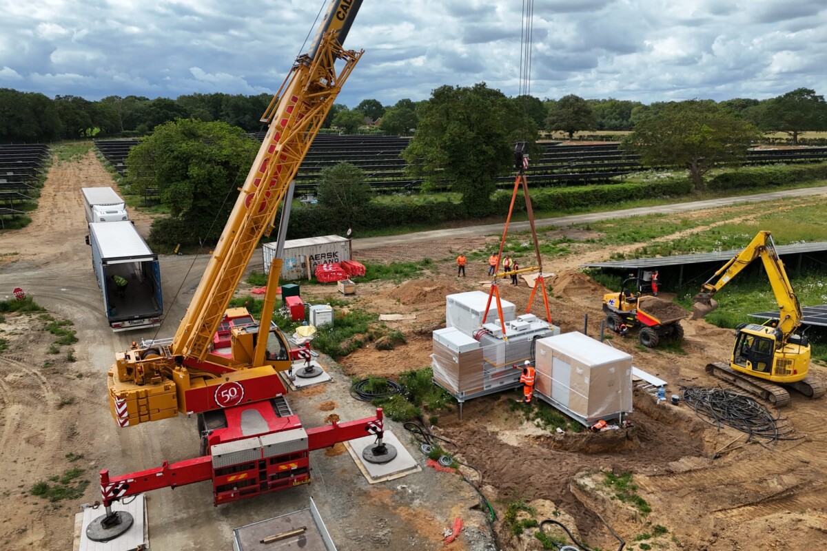 Crane Lifting transformer at solar farm
