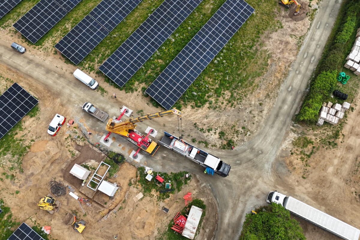 Crane Lifting transformer at solar farm