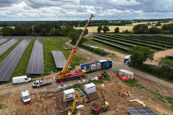 Crane Lifting transformer at solar farm