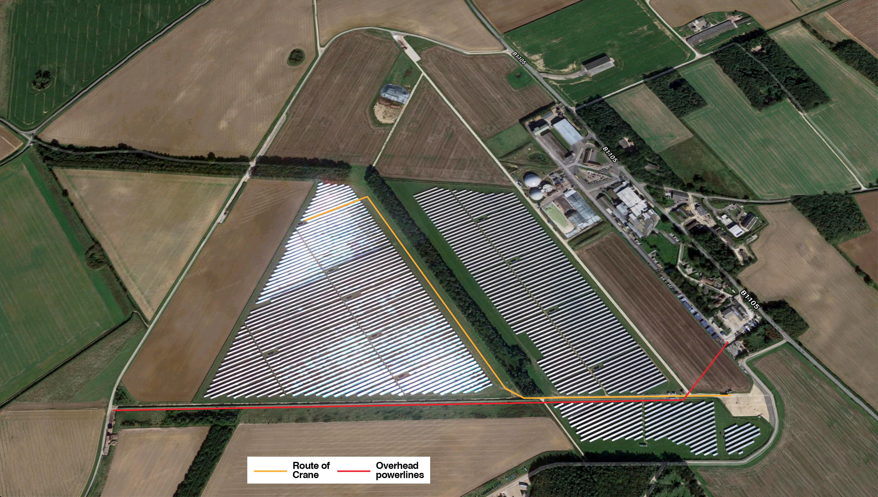 Egmere solar plant aerial annotated